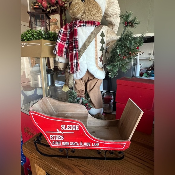 ❤️ Rare Vintage 1978 Solid Wood Hand Painted Christmas Sleigh - Picture 2 of 5